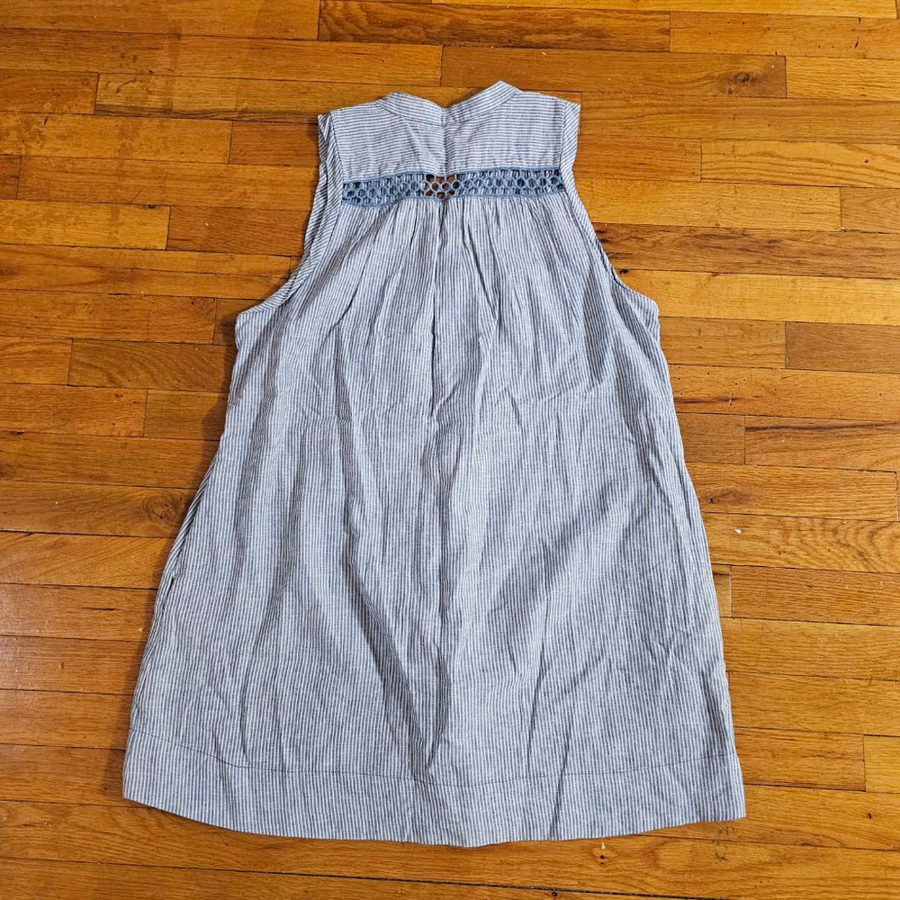 Free People Blue Linen Blend Striped Sleeveless Dress Medium - Picture 6 of 11